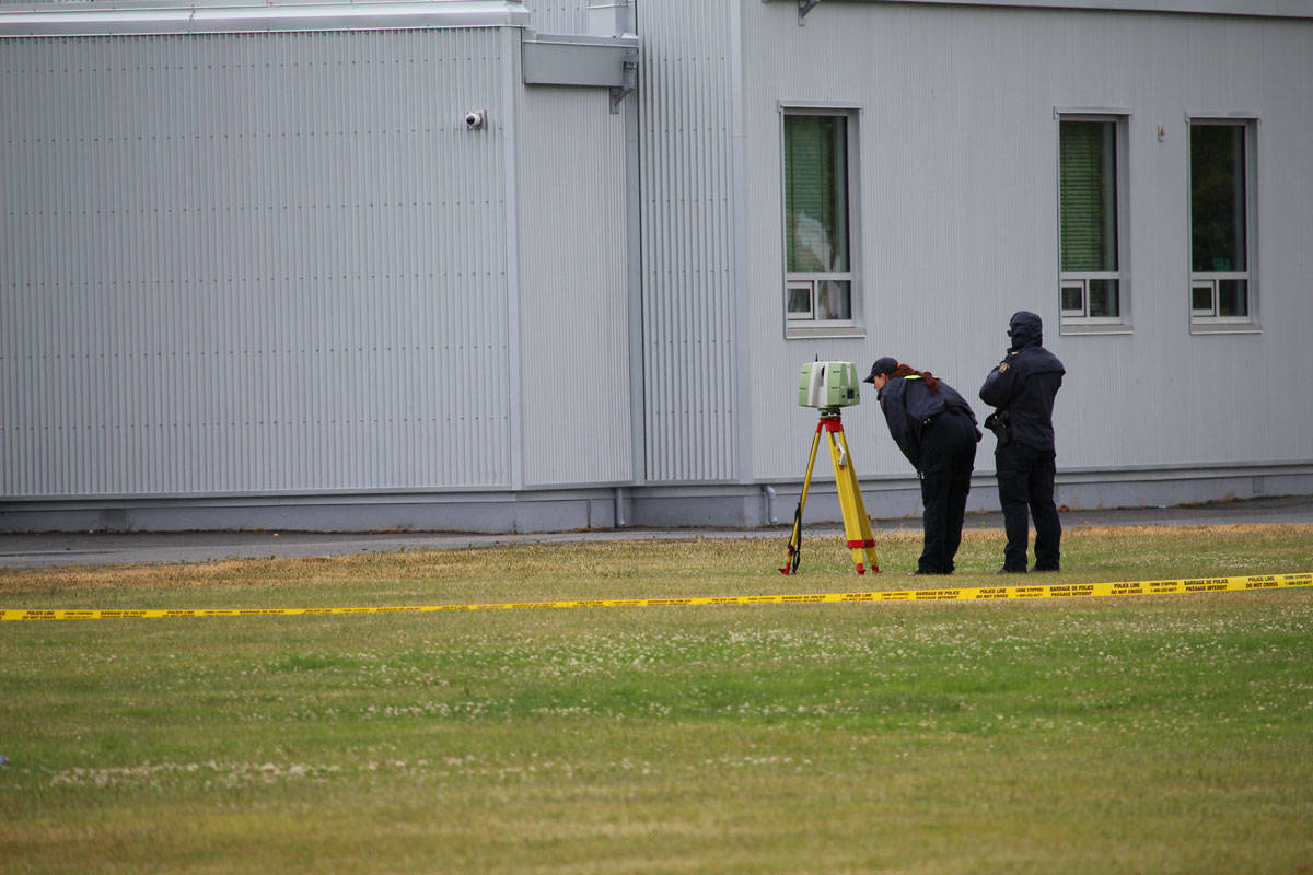 A large portion of the Ruth King Elementary school grounds were cordoned off Thursday morning. (Shalu Mehta/News Staff)