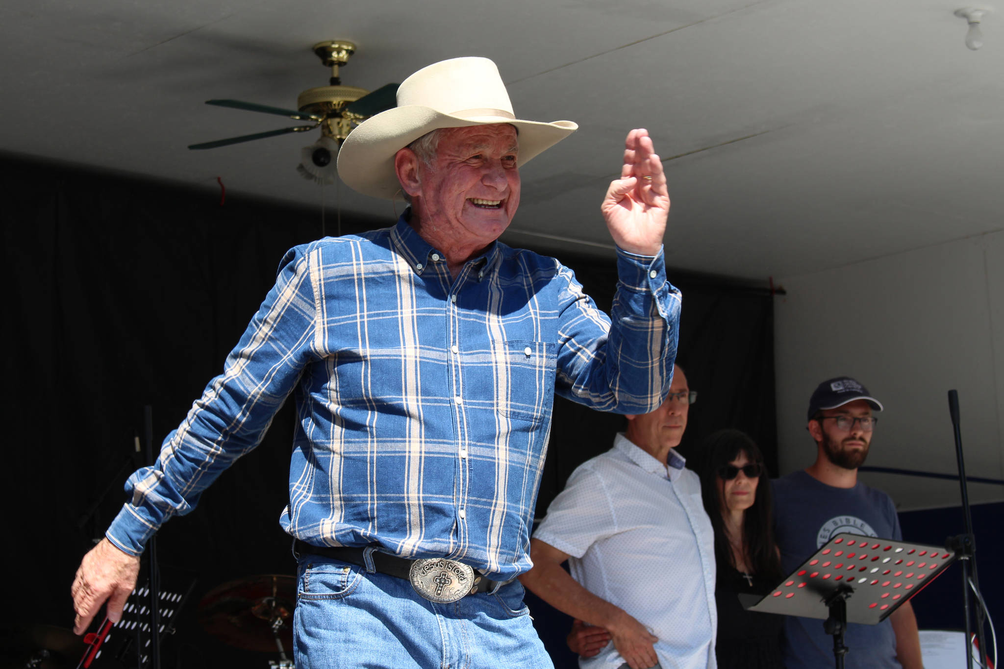 For the most part, South African evangelist Angus Buchan stayed away from most controversial statements at the Mighty Men’s Conference in Castlegar on Sunday, June 30, 2019. (John Boivin/Castlegar News)