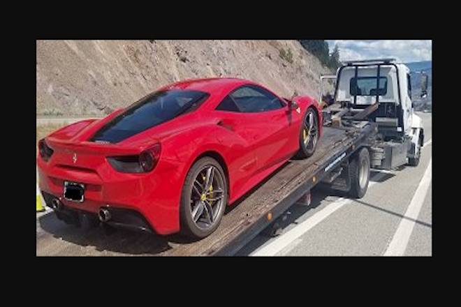 A red Ferrari was busted on Canada Day for going more than 200 km/h on Highway 97 C in West Kelowna. (BC RCMP)                                A red Ferrari was busted on Canada Day for going more than 200 km/h on Highway 97 C in West Kelowna. (BC RCMP)