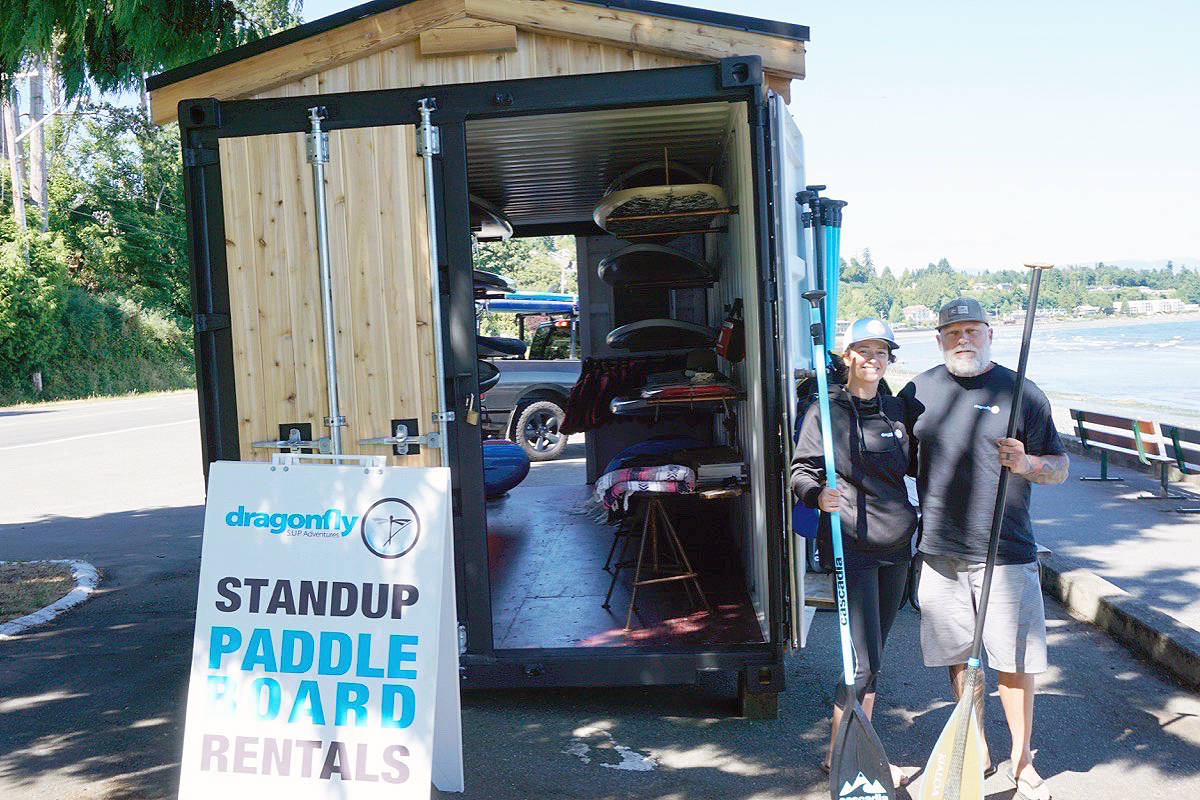 Evelyne and Michael Doerksen of Dragonfly SUP Adventures have recently built a ‘SUP Shack’ in Qualicum Beach to store rent standup paddle boards. - Karly Blats photo