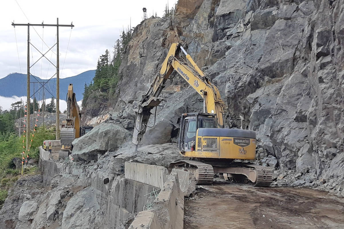 Highway 4 was shut down on Monday as crews worked to remove rock debris from the only road in and out of Tofino-Ucluelet. (Photo - Ministry of Transportation and Infrastructure)