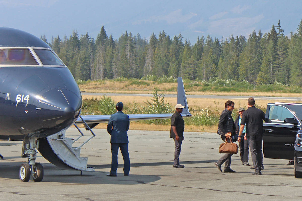 Canadian Prime Minister Justin Trudeau visiting Port Alberni last year. He used a Challenger jet for the trip, so he could join a waiting motorcade for the drive to Tofino, where he joined his family on a private holiday. (Tony Shumuk Photo)