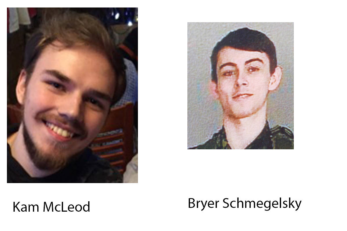 Dease Island RCMP are seeking the whereabouts of Kam McLeod and Bryer Schmegelsky of Port Alberni after their vehicle was discovered on fire south of Dease Lake on July 19, 2019. SUBMITTED PHOTOS