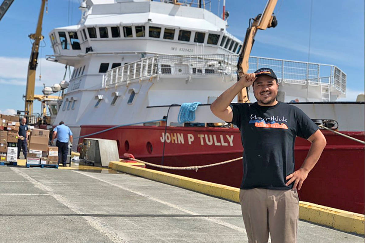 Joshua Watts, representing Uuathluk as well as Nuu-chah-nulth nations in the Alberni Valley region of Vancouver Island, waits to board Canadian Coast Guard ship John P. Tully for a two-week expedition with pacific seamounts 2019. INSTAGRAM PHOTO