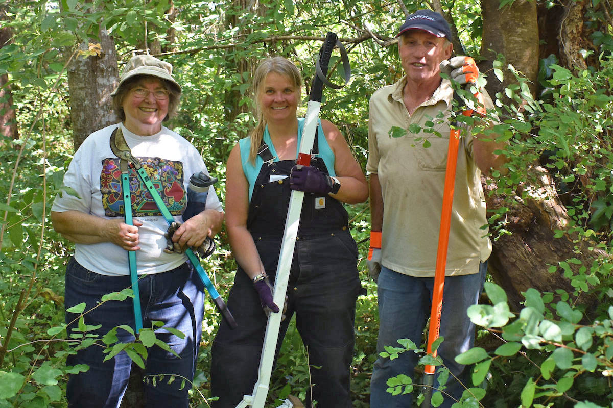(From left) Friends of North Saanich Parks executive director Sharon Hope, with volunteers Joy Douglas and Tom Richards. (Nick Murray/News Staff)