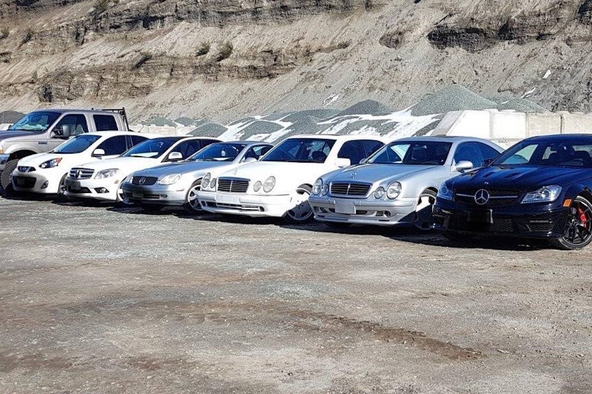 Seven of the nine vehicles seized by Central Saanich Police, during a months-long investigation. (Central Saanich Police Submission)
