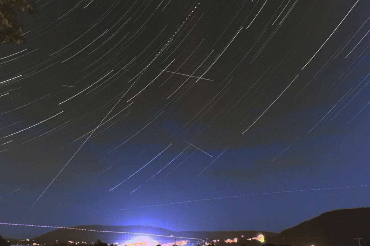 Stars and meteors captured over Salmon Arm the night of Aug. 12 and the morning of Aug. 13. (Tammy-Lynn Post photo)