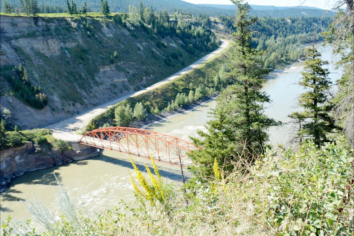 Williams Lake RCMP were searching the Rudy Johnson Bridge area by air, land and water Tuesday for any sign of missing man Branton Regner. Monica Lamb Yorski photo