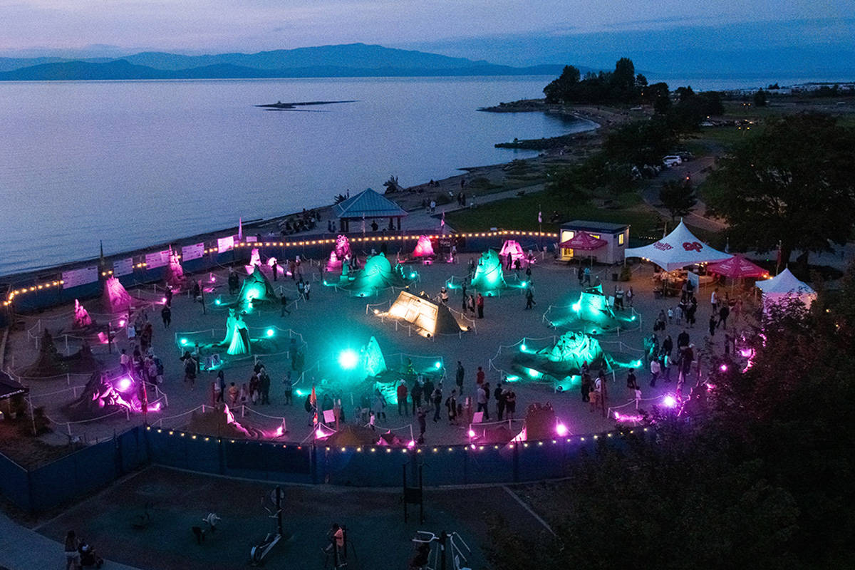 Aerial shot of the sand sculptures during the 2019 Coast Capital Savings Light Up. (Arrowsmith Aerial Photography)