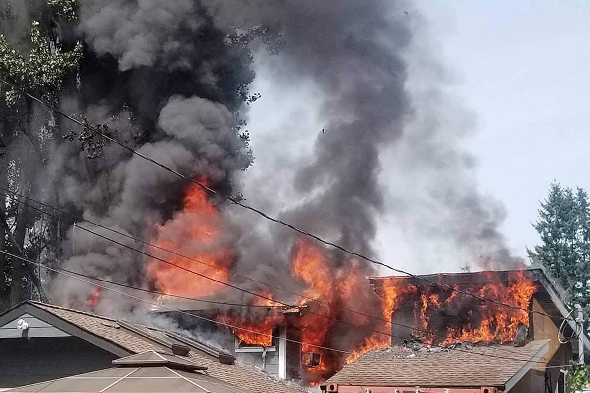 The Campbell River Fire Department provided this photo showing a structure fire on Old Petersen Road on Aug. 12, 2019.