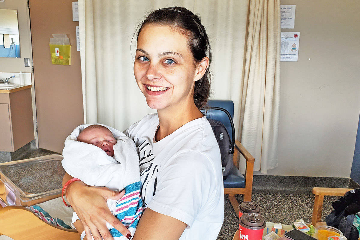 Shaiyena Currie of Bella Coola spent two weeks living in a tent and then moved to a motel before giving birth at Cariboo Memorial Hospital on Sunday, Aug. 25. Monica Lamb-Yorski photo