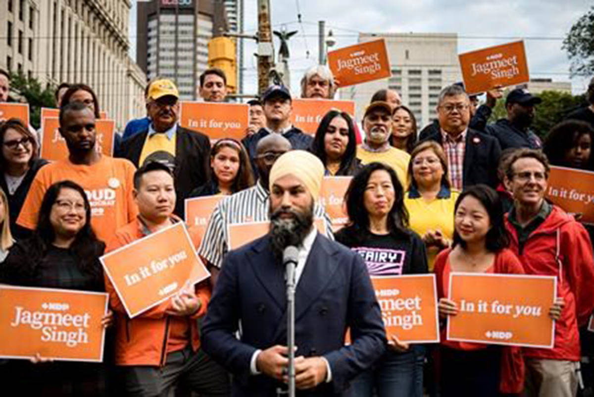 NDP Leader Jagmeet Singh makes an announcement in Toronto on Monday, September 2, 2019. (Christopher Katsarov/The Canadian Press)