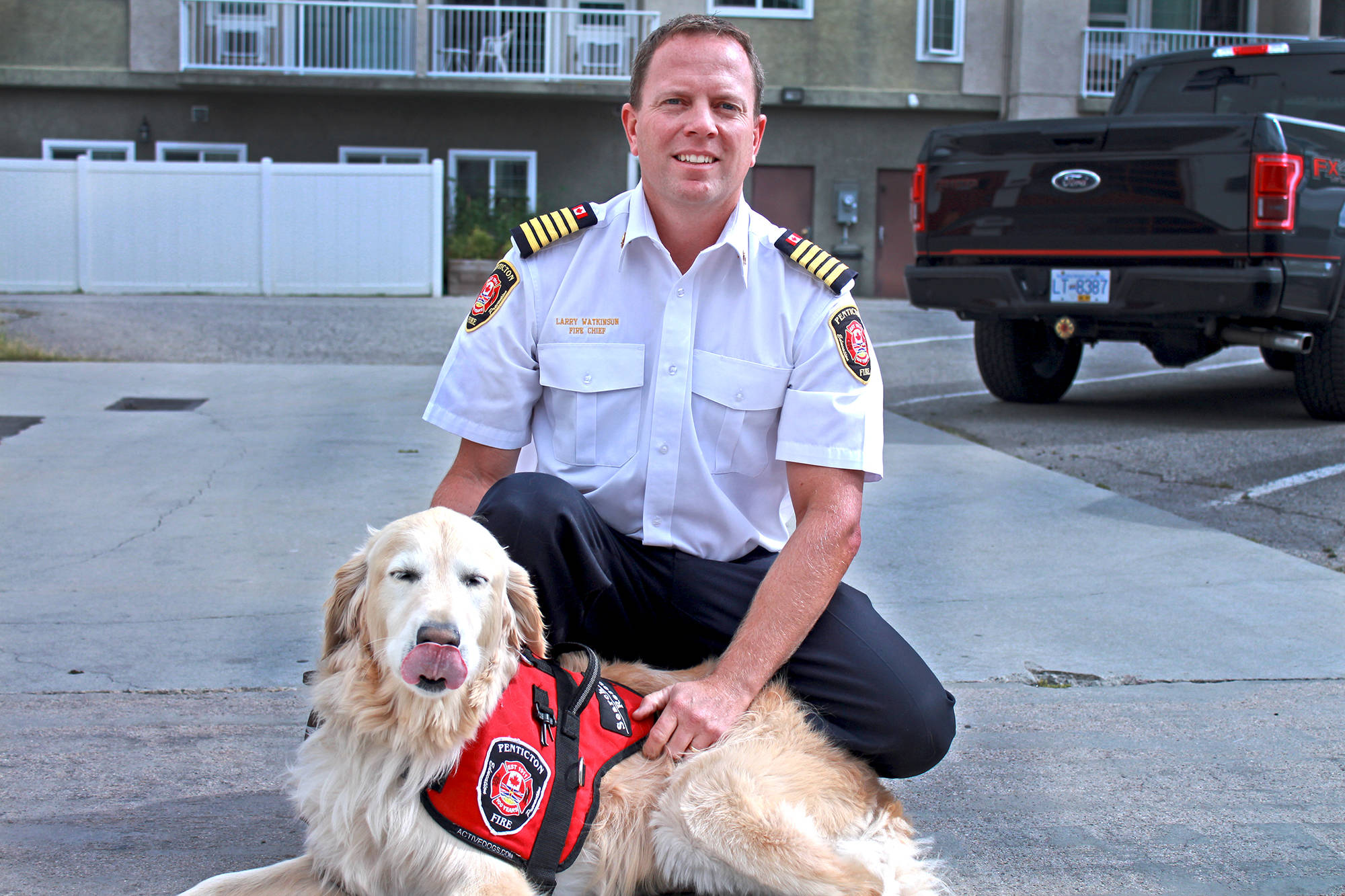 Penticton Fire Chief Larry Watkinson and his adorable sidekick, Sam the disaster dog, have returned home after roughly a week assisting in search and rescue efforts in the Bahamas, which were recently decimated by Hurricane Dorian. (Jordyn Thomson - Western News)