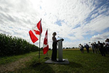 Environment Minister Catherine McKenna announces support for Canada’s agricultural sector during a press conference at the Central Experimental Farm in Ottawa on Friday, Aug. 9, 2019. THE CANADIAN PRESS/Sean Kilpatrick