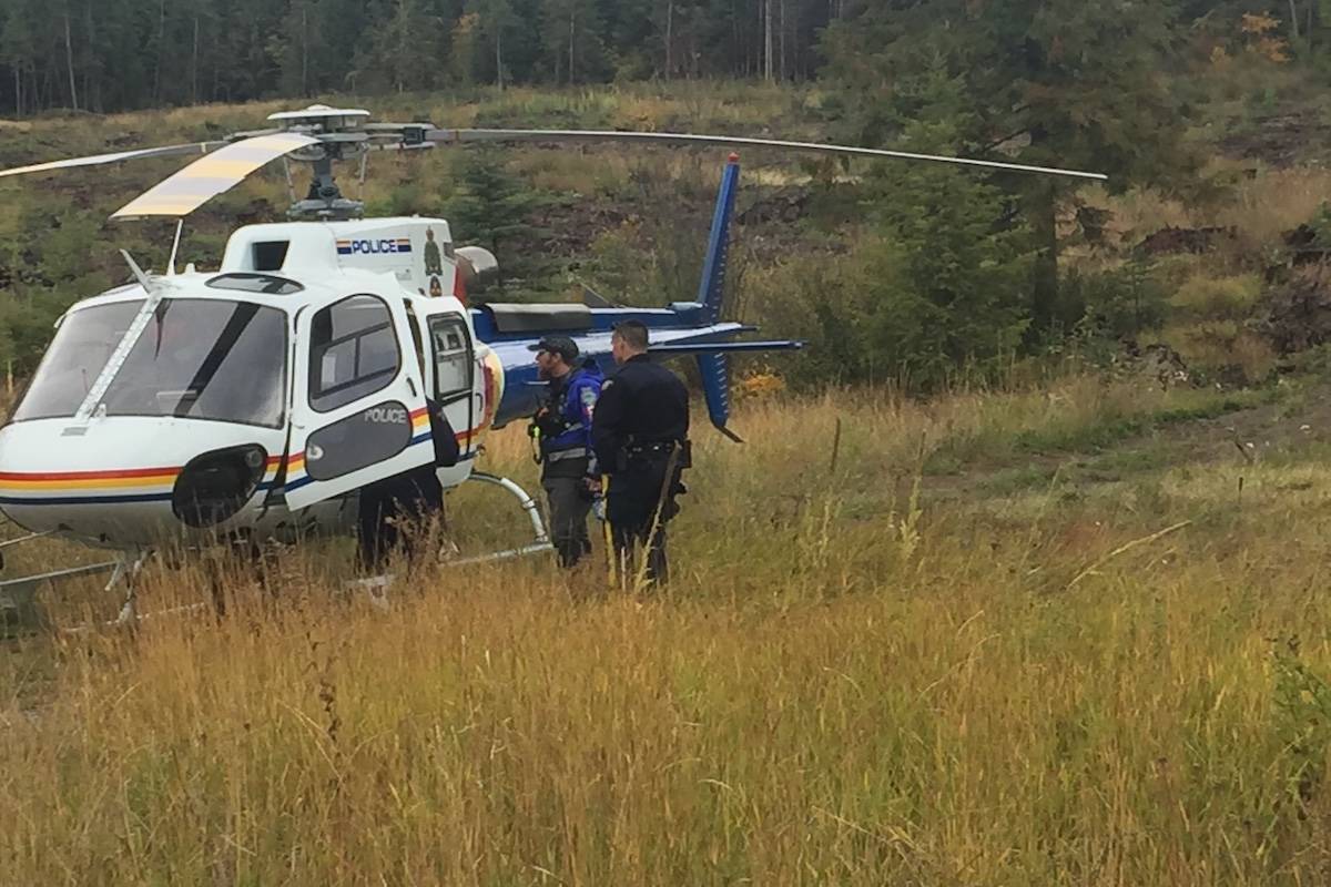 Helicopters and a fixed wing aircraft have been brought in to help search teams find Gordon Solloway, 74 (inset photo), who has been missing since Sept. 27. (Central Okanagan Search and Rescue photo)