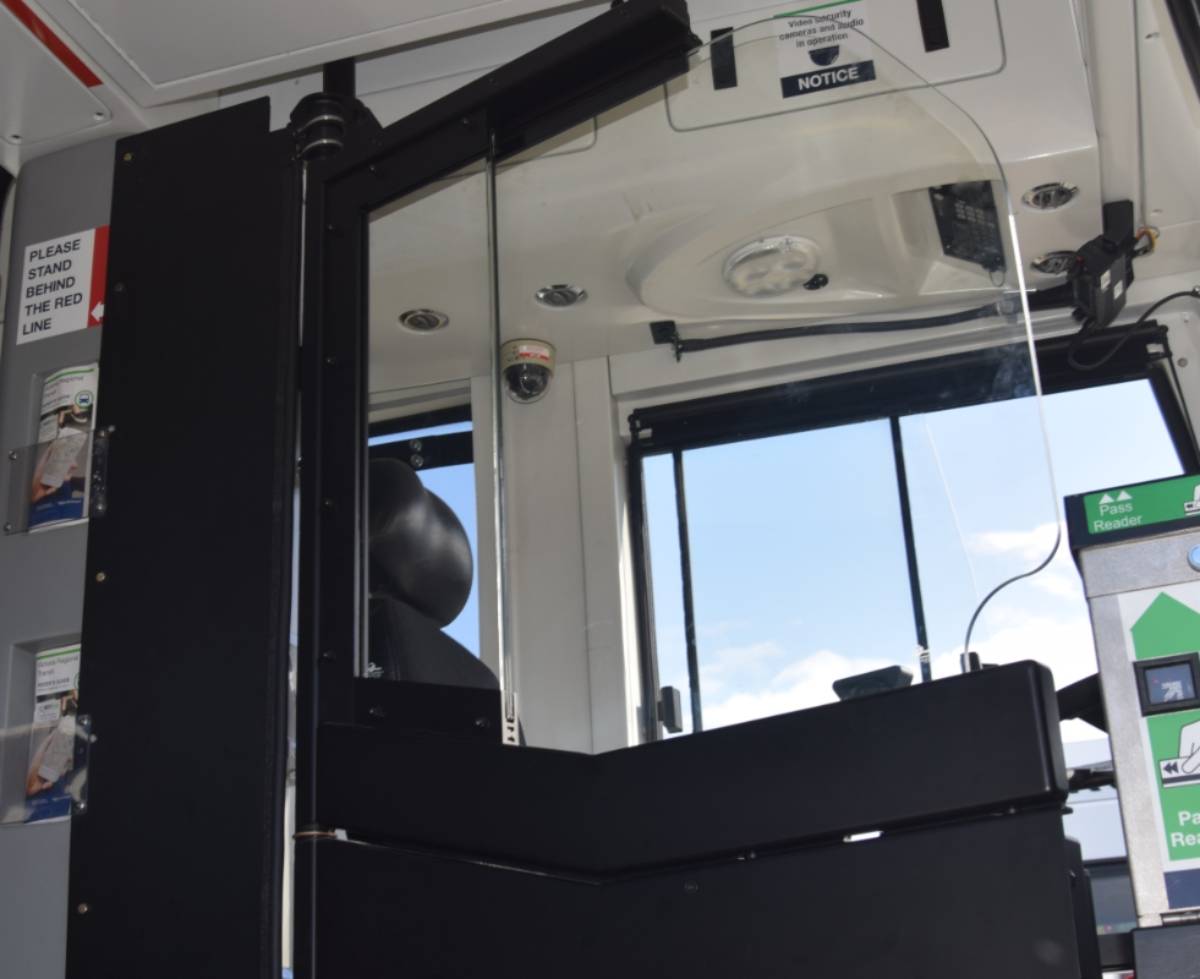 Seen here are the new doors which will be installed on all BC Transit buses. (Evan Taylor/News Staff)