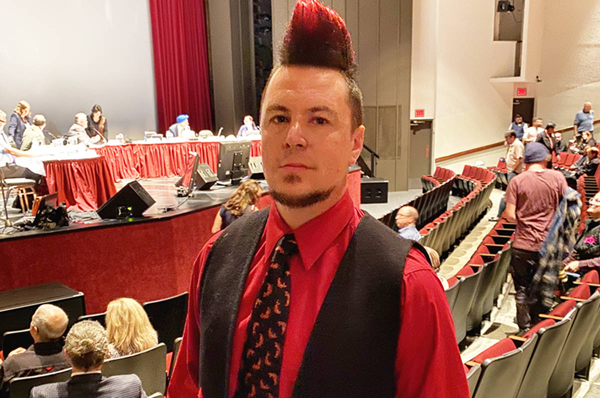 Jared Williams of Cowichan Tribes spoke against the expansion plans. (Warren Goulding/Citizen)