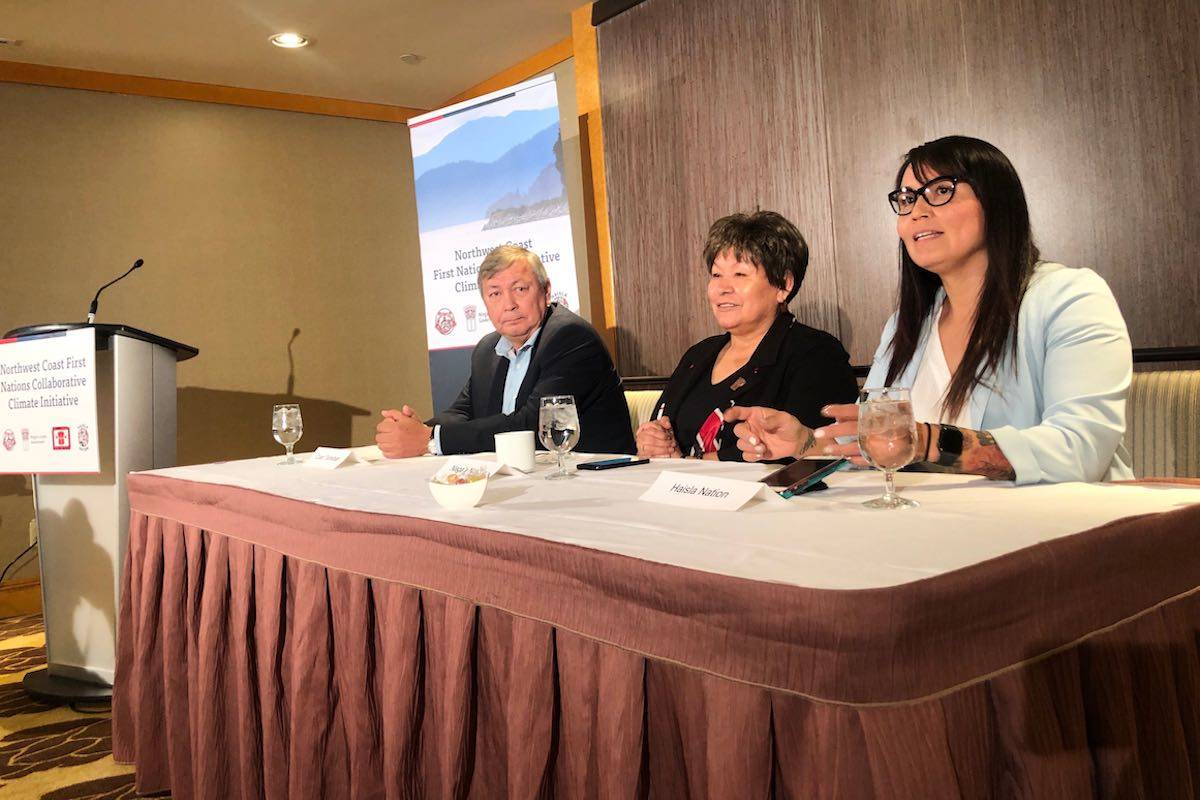 Metlakatla, Lax Kw’alaams, Nisga’a and Haisla commit to fight climate change internationally as the four nations sign an MOU while attending the World Indigenous Business Forum in Vancouver. (Ashley Wadhwani/Black Press Media)