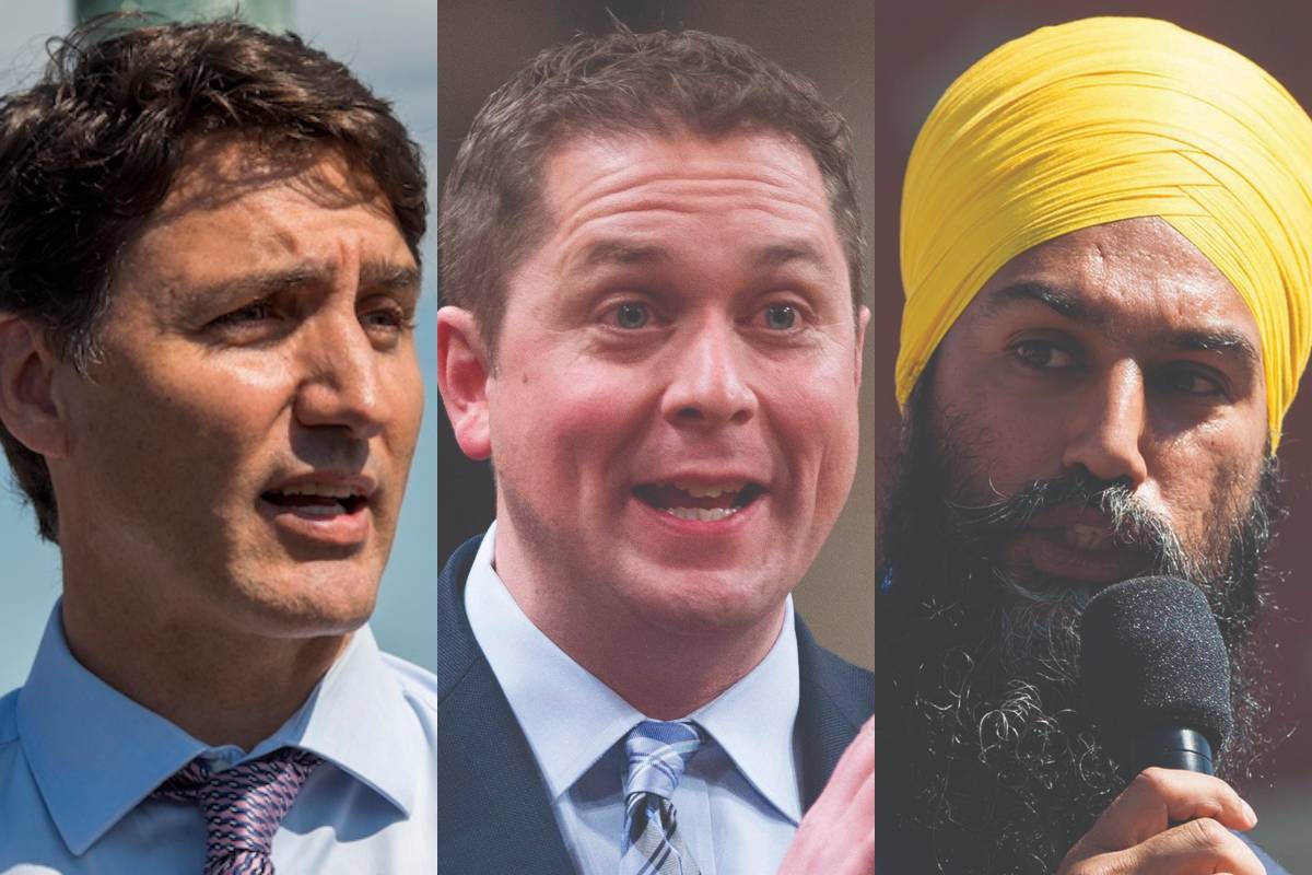 Justin Trudeau, left, Andrew Scheer and Jagmeet Singh. (CP)