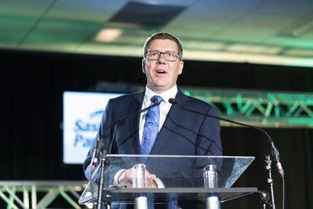Premier Scott Moe speaks during the 2019 Saskatchewan Party Convention in Regina on Saturday, October 5, 2019. Saskatchewan Premier Scott Moe says he’s a frustrated federalist and that there’s a fire burning in Western Canada. (THE CANADIAN PRESS/Michael Bell)