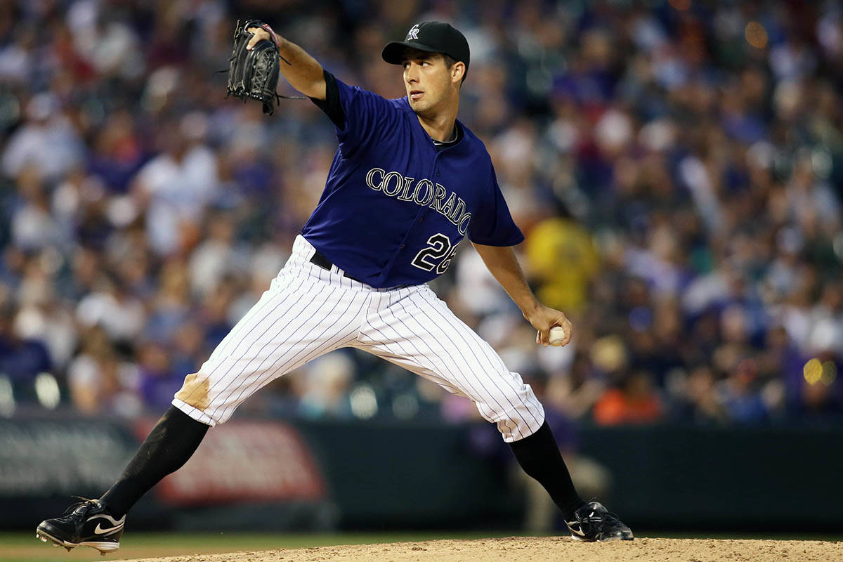 North Delta-raised Jeff Francis pitches for Colorado Rockies during a MLB game in 2012. (submitted photo: BC Sports Hall of Fame)