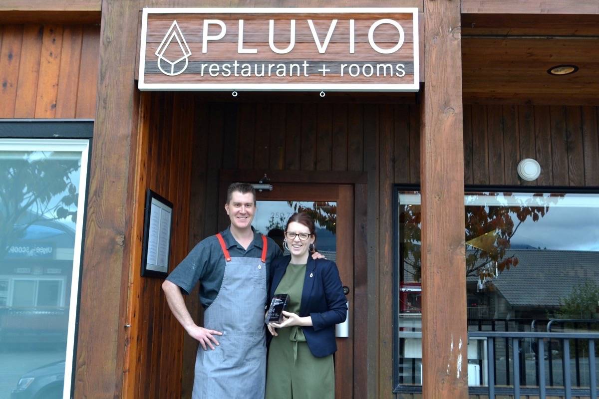 Pluvio owners chef Warren Barr and Lily Verney-Downey pose outside their Best New Restaurant located on Peninsula Road in Ucluelet. (Nora O’Malley / Westerly News)