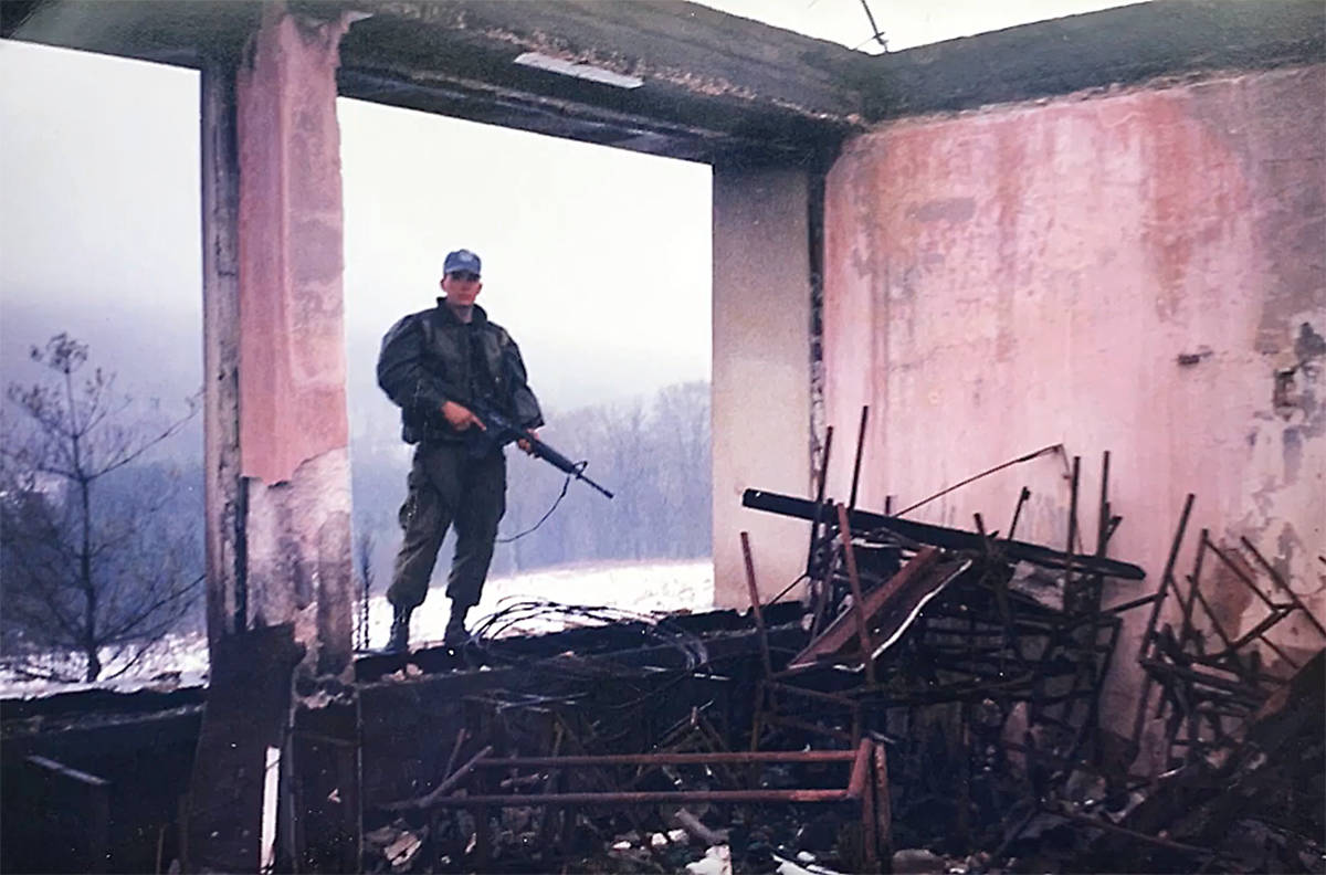 ‘Stories from Yugoslavia: Reflection on Canadian Peacekeeping’ is a thoughtful suite of compositions by Emily Armour, inspired by moving conversations she has had with veterans of that little-discussed conflict. This photo is of Armour’s partner on duty in Yugoslavia. (Submitted)