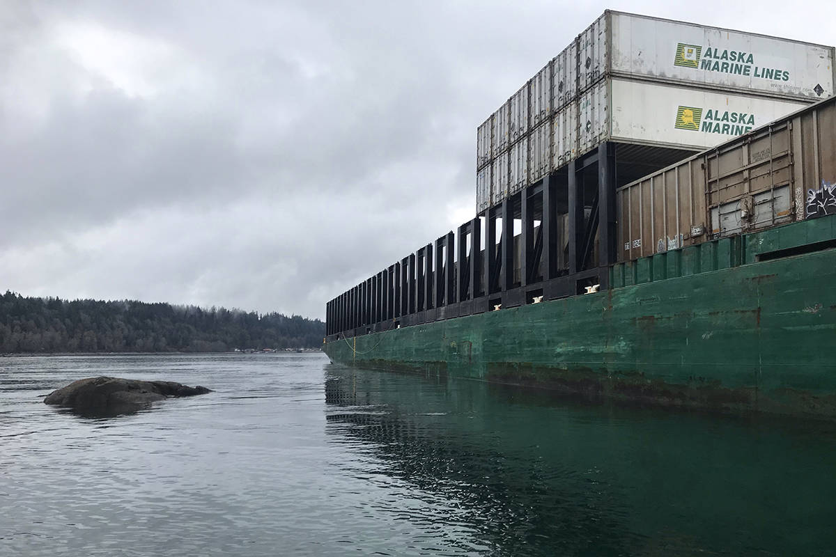 The Nana Provider ran aground on Quadra Island just before 8 p.m. on Nov. 9. It has now been floated and removed from the site and the Transportation Safety Board has dispatched a team of investigators to the area. Photo by Nick Templeman