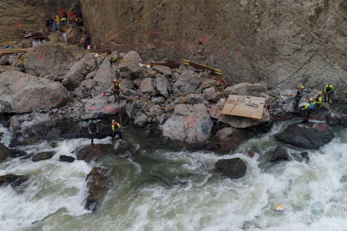 DFO and partner agencies with Unified Command released drone footage of work done over the summer in 2019 to help migrating salmon after a Big Bar rock slide in the Fraser River. (Fisheries and Oceans Canada/Unified Incident )