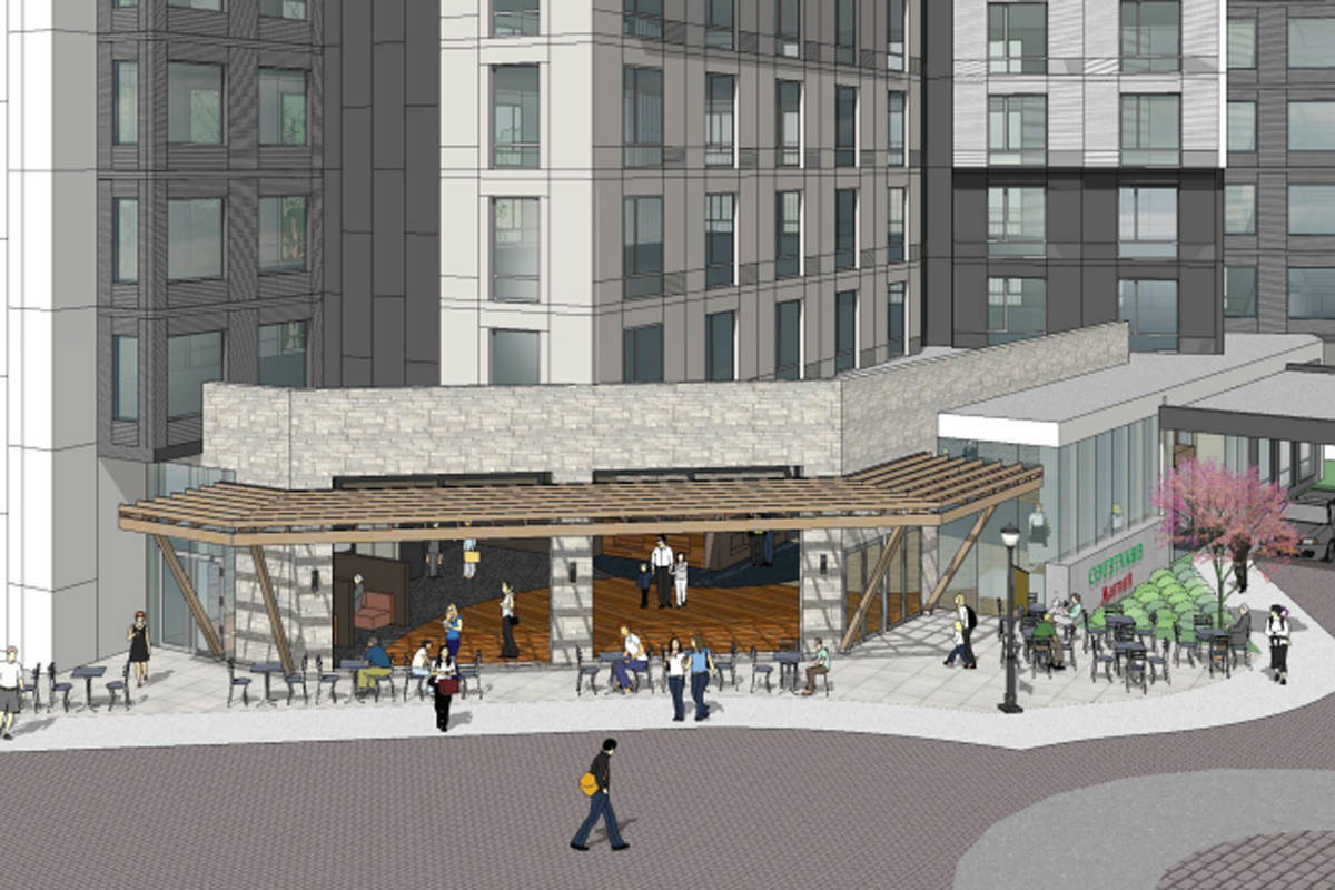 An artist’s rendering of a nine-storey Courtyard by Marriott hotel at 100 Gordon St. (PEG Developments/Turner Fleischer Architects image)