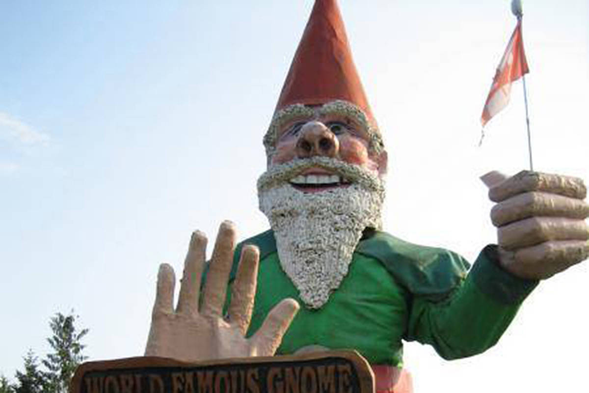 Facebook photo/Bridget Matewish Howard, the world’s tallest gnome, located along the Island Highway near Nanoose Bay will remain on Vancouver Island.