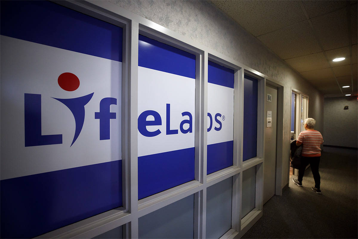 LifeLabs signage is seen outside of one of the lab’s Toronto locations, Tuesday, Dec. 17, 2019. (Cole Burston/The Canadian Press)