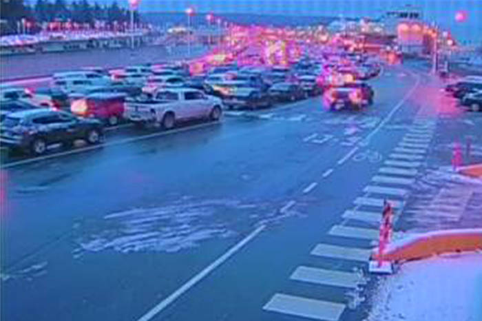 Ferries sailing between Tsawwassen and Swartz Bay terminals are filling up quickly after almost all of Sunday’s sailings were cancelled due to high winds. (B.C. Ferry Services Inc.)