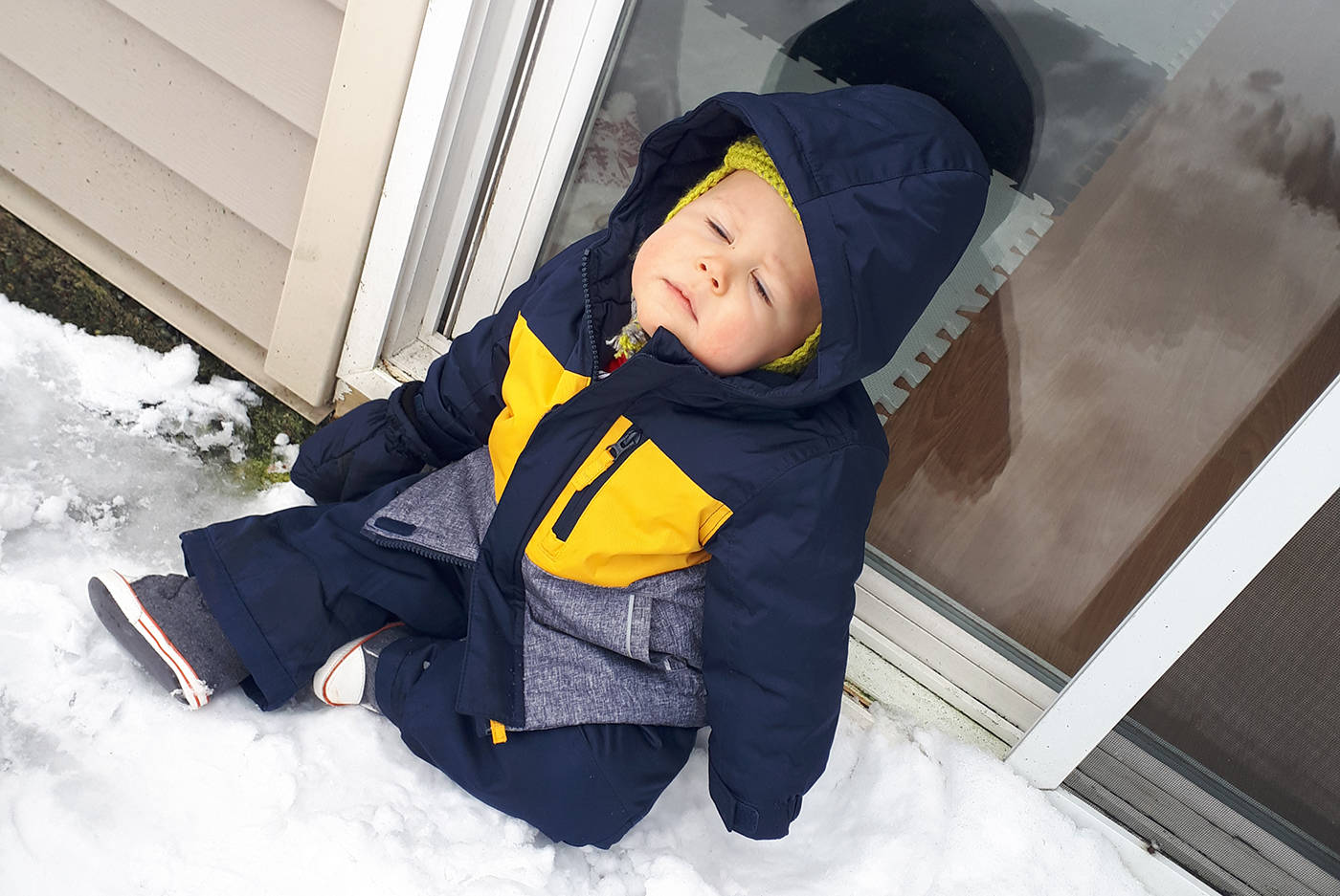One-year-old James Hirsche apparently enjoyed getting dressed up and going out into the snow to play in it since he is old enough. However, as you can tell, he was not impressed by the cold. Photo contributed