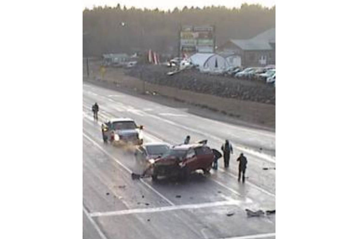 A head-on collision at the Coombs Junction killed a dog and sent one woman to hospital on Monday, Jan. 27. (Facebook)