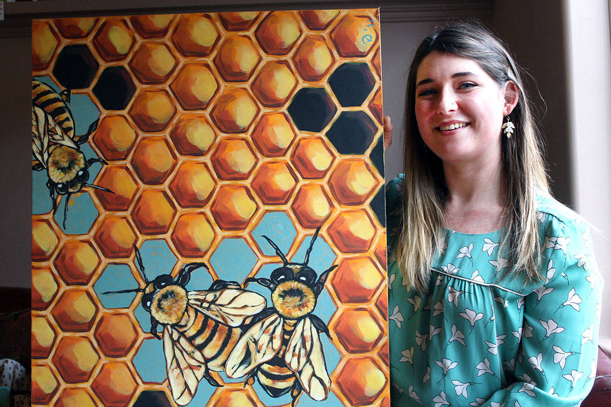 A selection of Kat Cearns’s work is on display at Creekmore’s Coffee in Coombs. (Emily Vance photo)