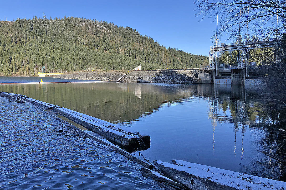 An upstream view of the Strathcona Dam (Feb 3). BC Hydro photo