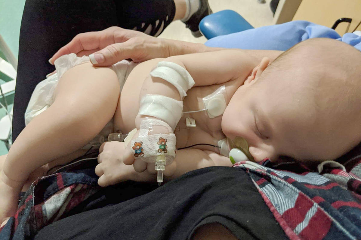 Two-month-old Lucas will be in hospital for weeks after contracting meningitis. Lucas’s mother, Liz Georgelin, brought the boy to Abbotsford Regional Hospital on Jan. 27, but was sent home after a brief visit with a doctor. Submitted.
