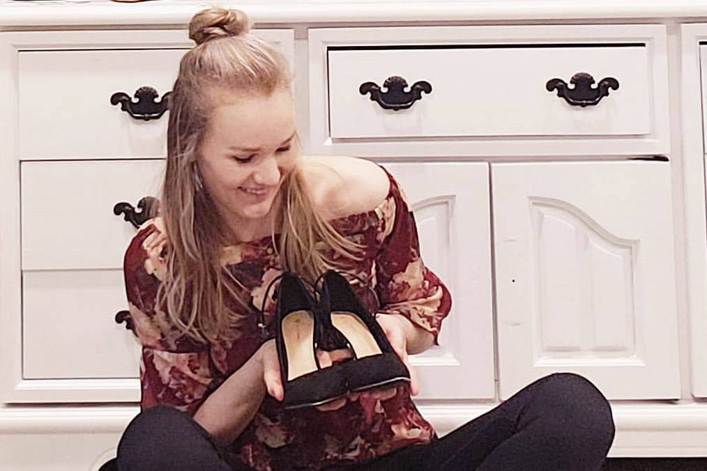 Cassandra Converse holds the only pair of shoes she managed to recover from Mission’s Value Village in February 2020. Her boyfriend accidentally gave away 50 pairs of hers. Submitted Photo