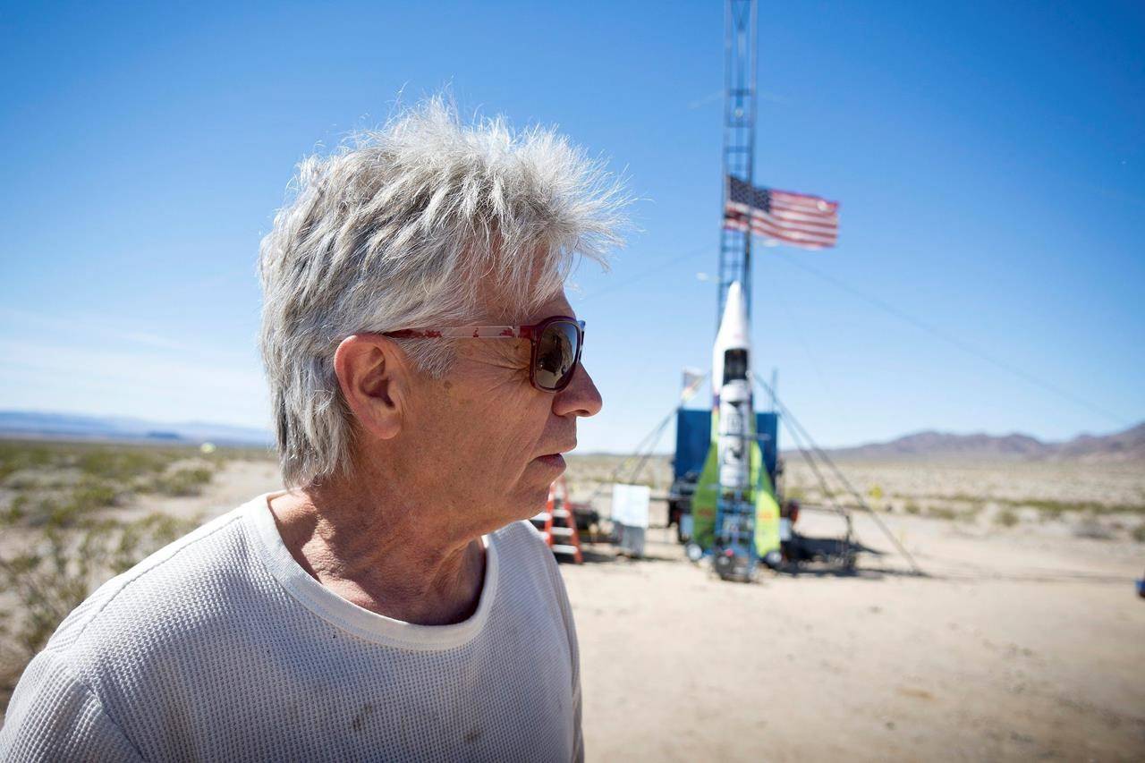 In this March 6, 2018, file photo, “Mad” Mike Hughes reacts after the decision to scrub another launch attempt of his rocket near Amboy, Calif. (James Quigg/Daily Press via AP, File)