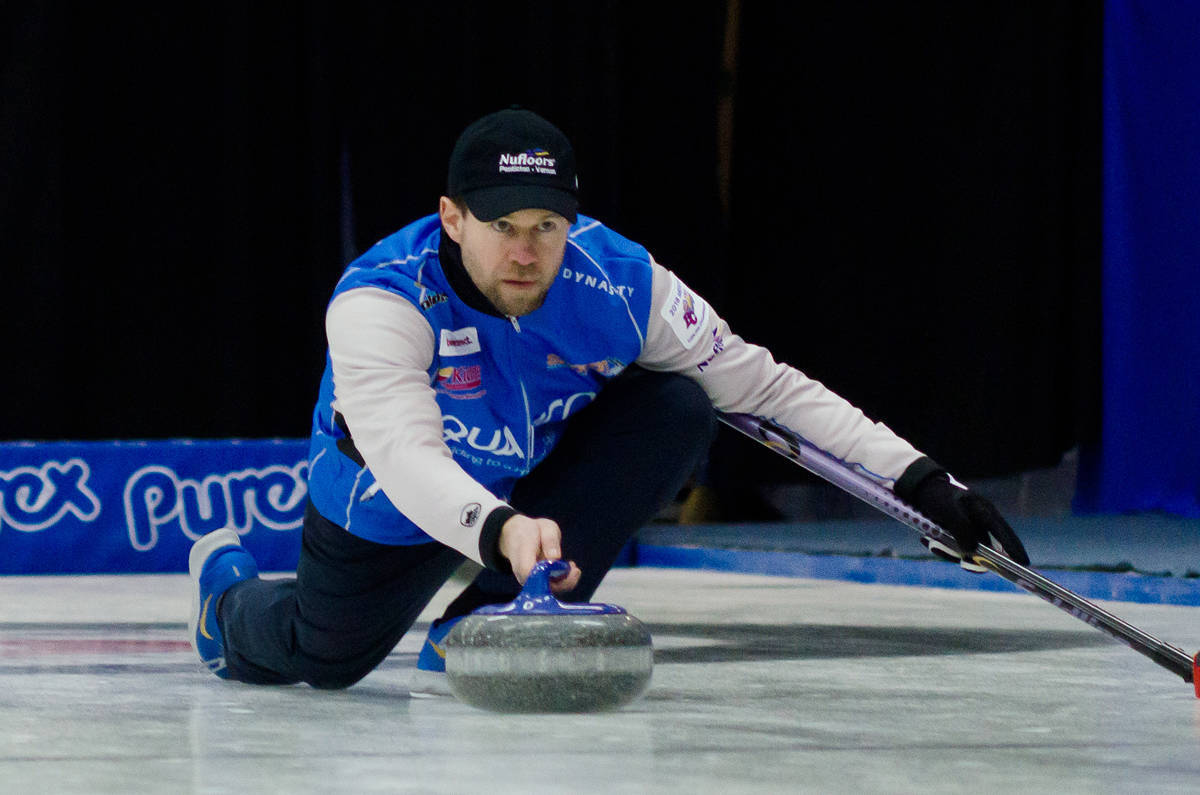 Vernon’s Jim Cotter began the 2020 Tim Hortons Brier in Kingston, Ont. Saturday with a 6-4 win over the Northwest Territories. (Black Press file photo)