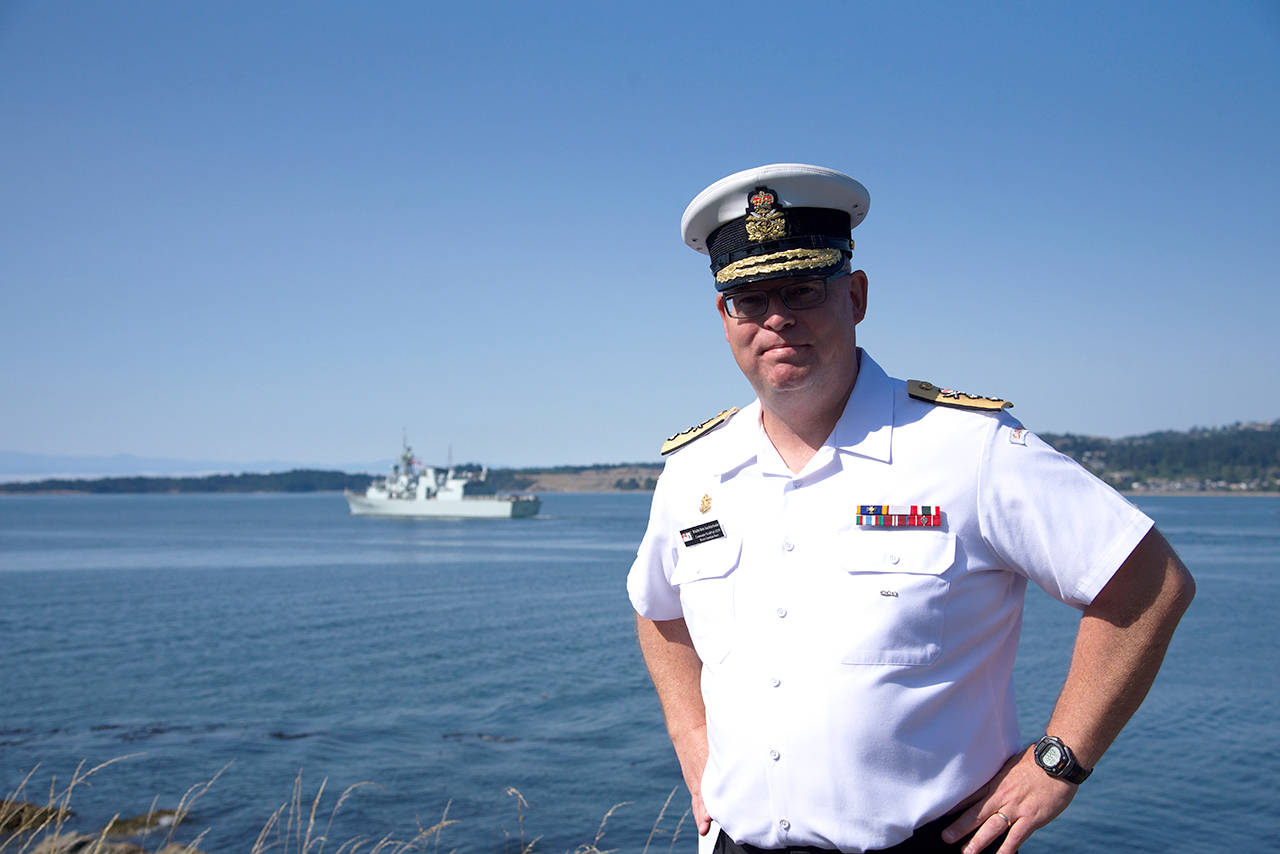 Rear Admiral Bob Auchterlonie in front of the HMCS Ottawa prior to a journey to Asia. Black Press file photo