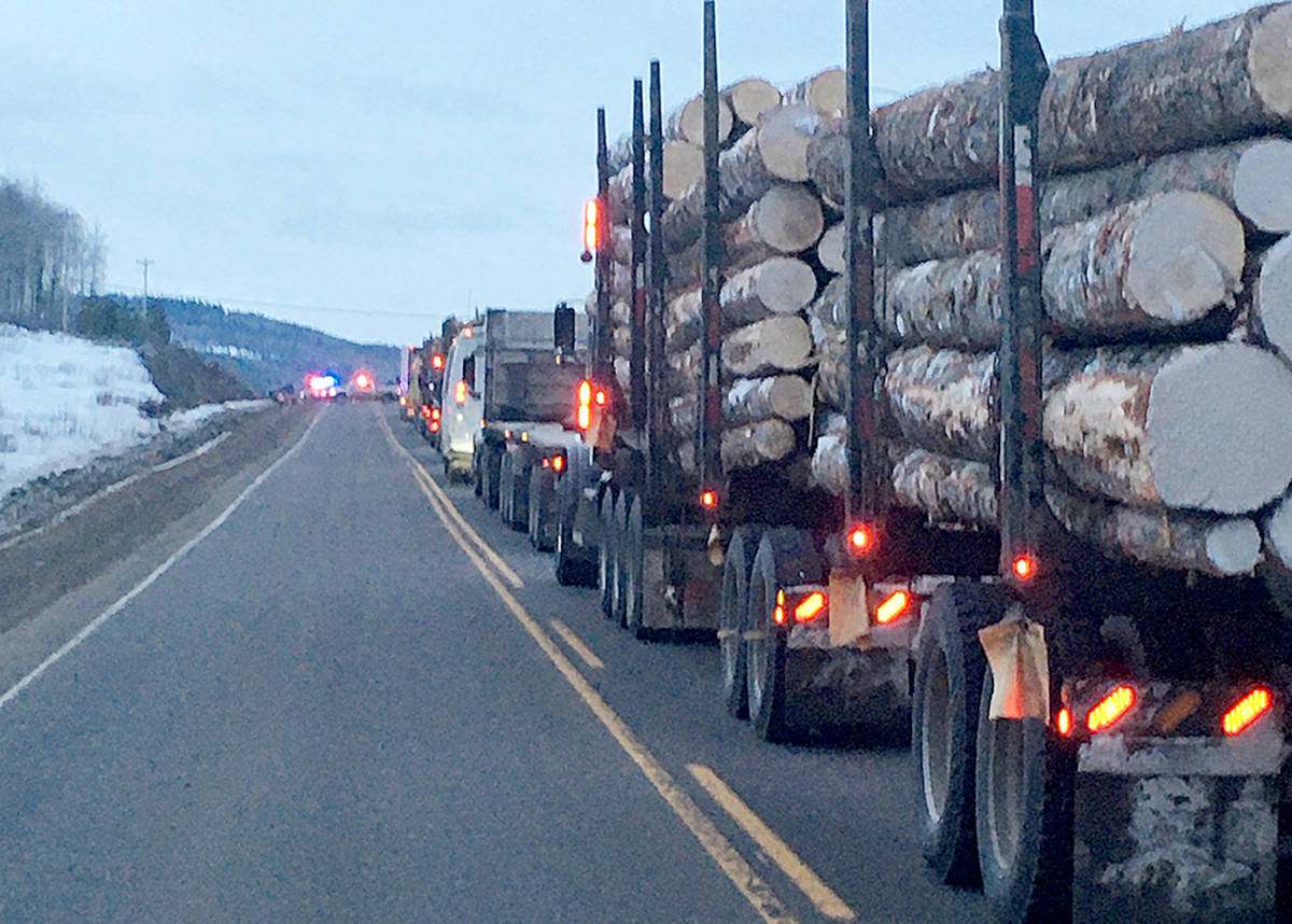 Highway 16 was closed east of Burns Lake on March 10, 2020, following the end of an extended pursuit of a man suspected of stealing multiple vehicles. (Laura Blackwell/Black Press Media)