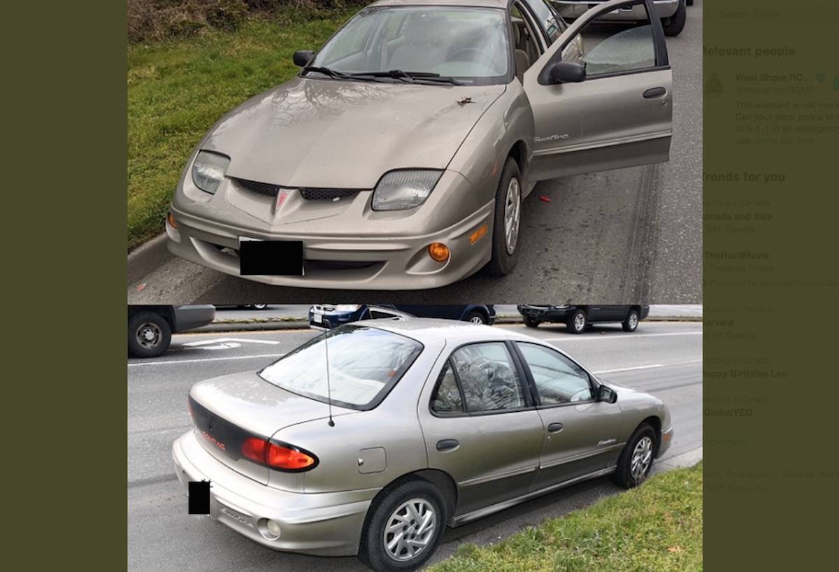 West Shore RCMP are asking for witnesses who spotted a gold 2002 Pontiac Sunfire between March 6 and 7. Officials say the vehicle is involved with the ongoing murder investigation of Angela Dalman, a Langford mother. (Courtesy of West Shore RCMP)