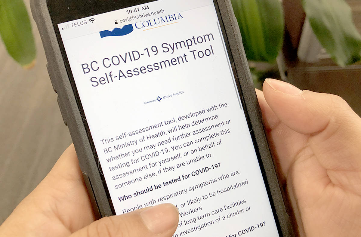 B.C. has launched a self-assessment test online for those who think they may have COVID-19. (Katya Slepian/Black Press Media)