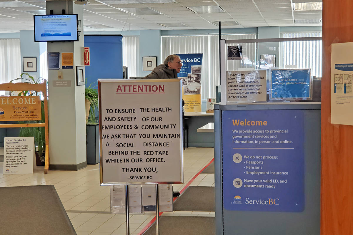 Service BC offices remain open across the province with measures in place to ensure social distancing. Residents are encouraged to use online services. (Monica Lamb-Yorski photo - Williams Lake Tribune)