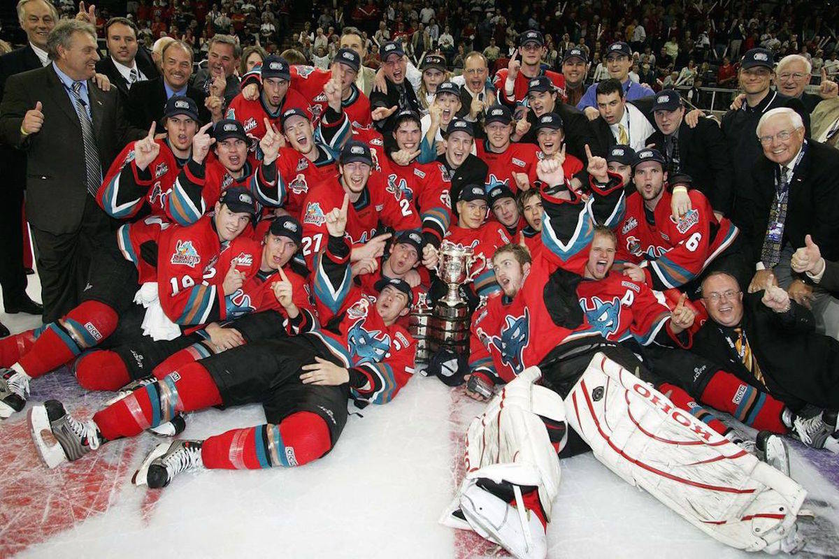 The Kelowna Rockets pose for a picture with the Memorial Cup after winning in 2004. (Contributed)