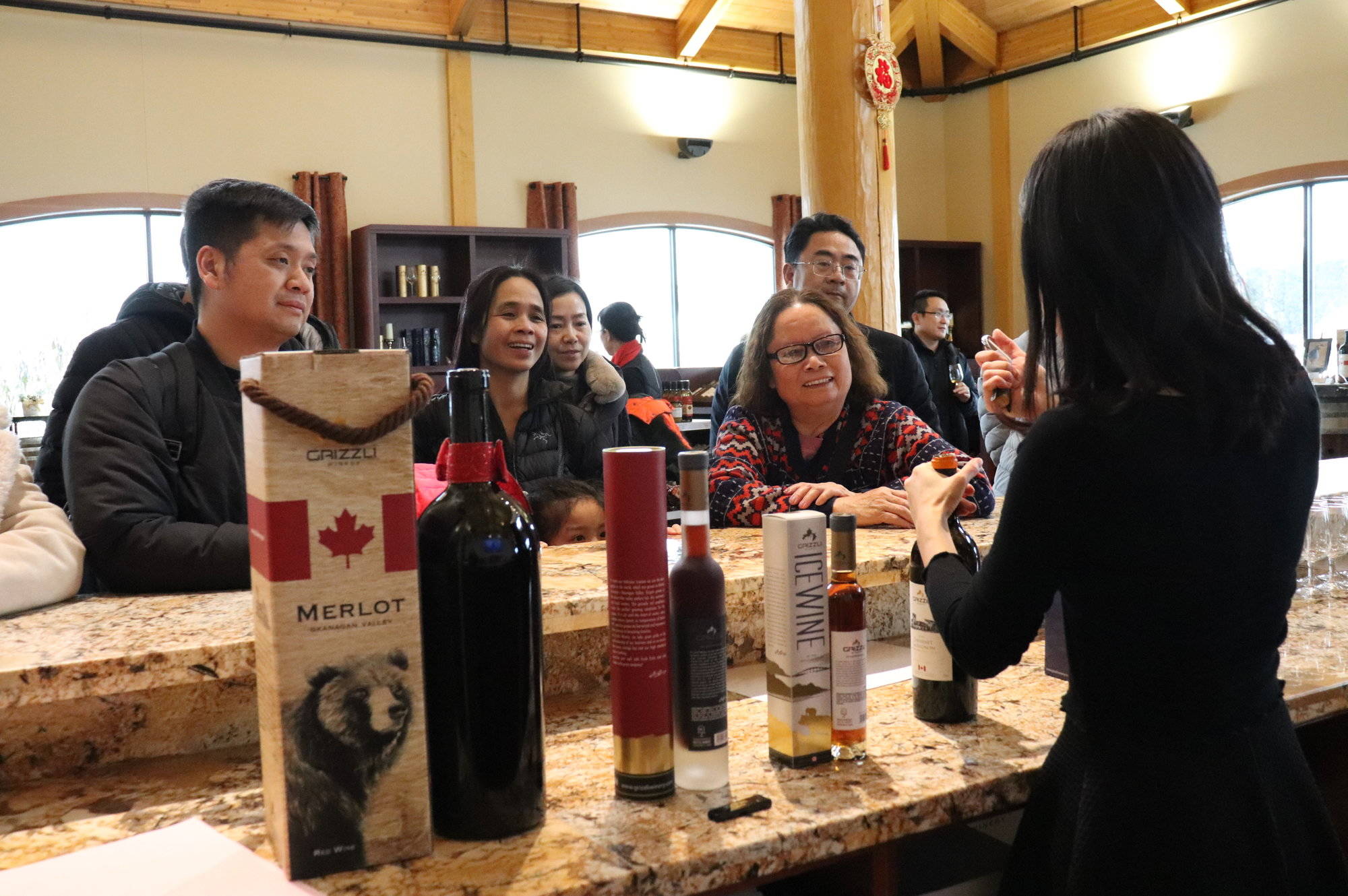 Tourists learn about icewines and table wines produced in the Okanagan on Jan. 24, 2020. (Twila Amato - Black Press Media)
