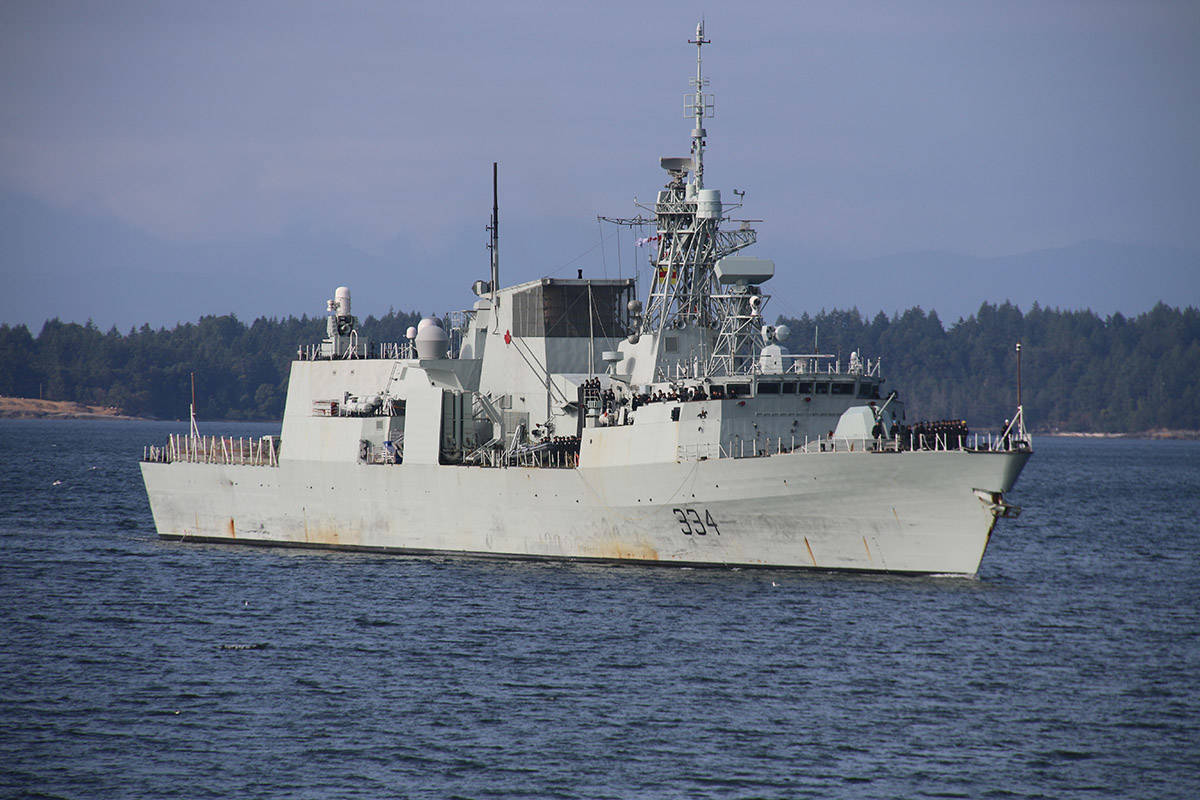 COVID-19 concerns saw the HMCS Regina directed back to port shortly after leaving CFB Esquimalt. A member who may have been exposed to the virus has since tested negative. (Black Press Media file photo)