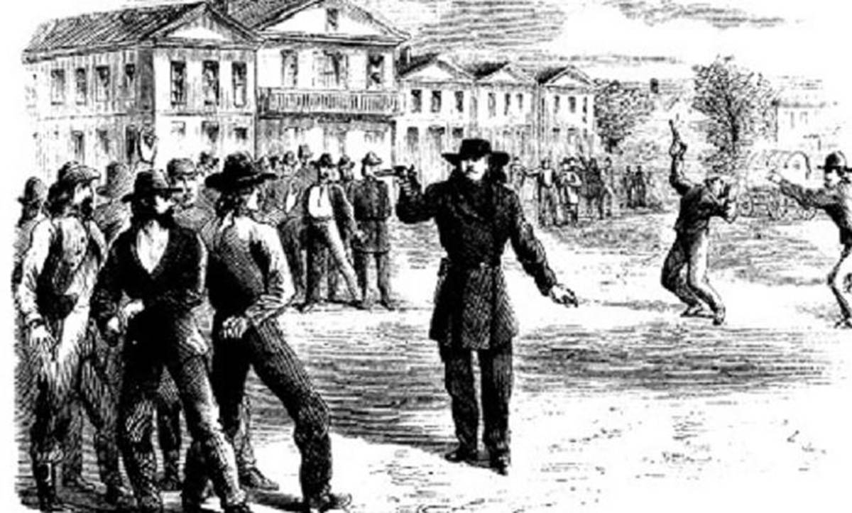 Wild Bill Hickok threatens the friend of Davis Tutt after defeating Tutt in a duel, in an illustration from Harper’s New Monthly Magazine, February 1867. Even in the 1890s, Nanaimo wasn’t the Wild West. (submitted)